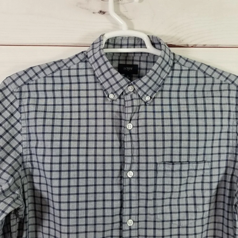 J. Crew Factory Button Front Shirt Mens Size M Blue Gray Checked Casual.